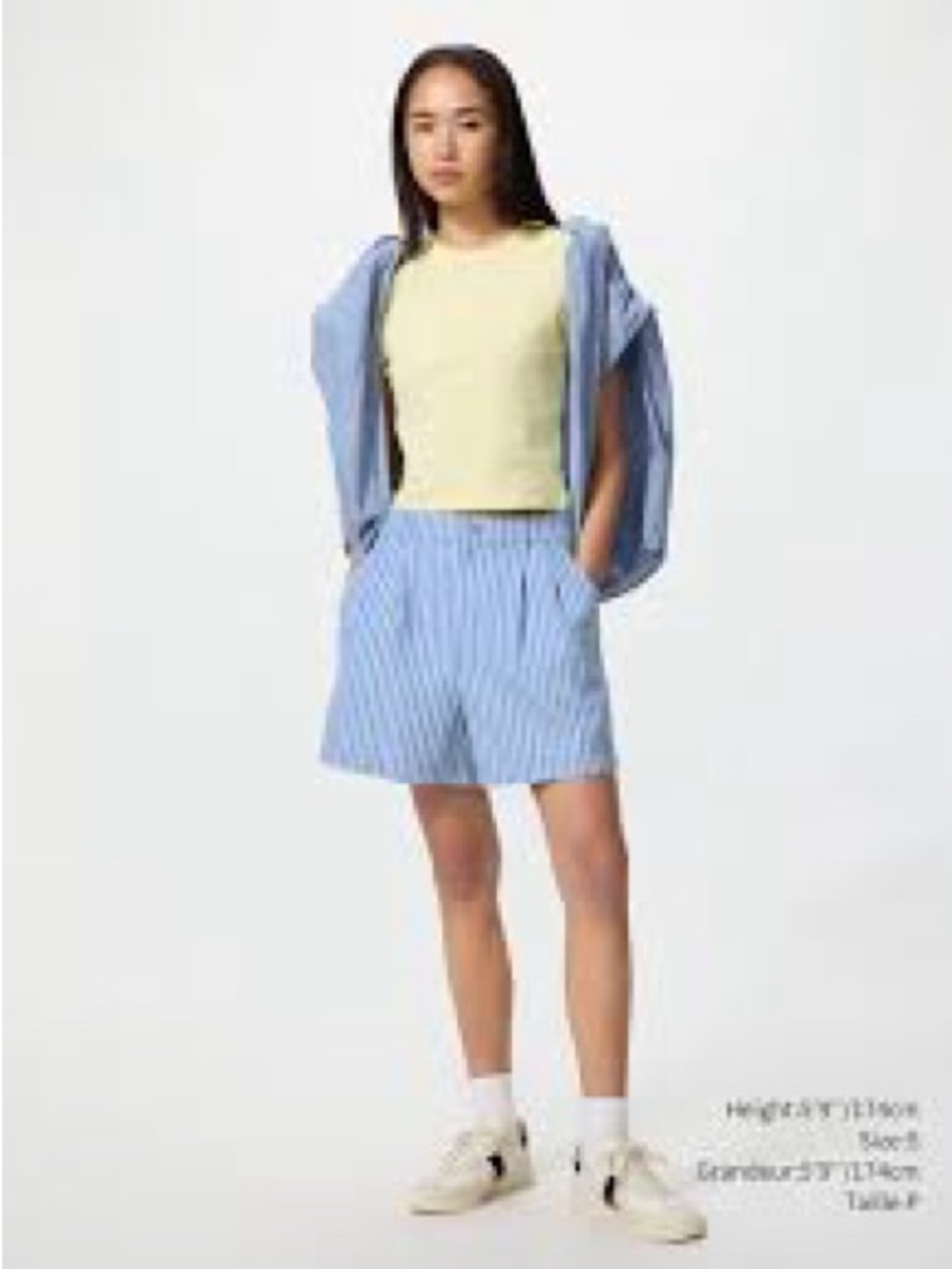 SAMSOE Blue and White Striped Women's Bermuda Shorts